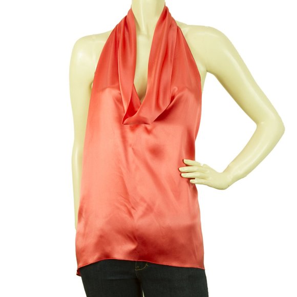Peach Color Handkerchief Halter Silk Top - Picture 1 of 6
